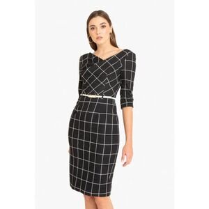 Black Halo Women's Checkered 3/4 Sleeve Jackie O Sheath Dress Size 10 NWOT